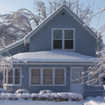 Snowy blue house
